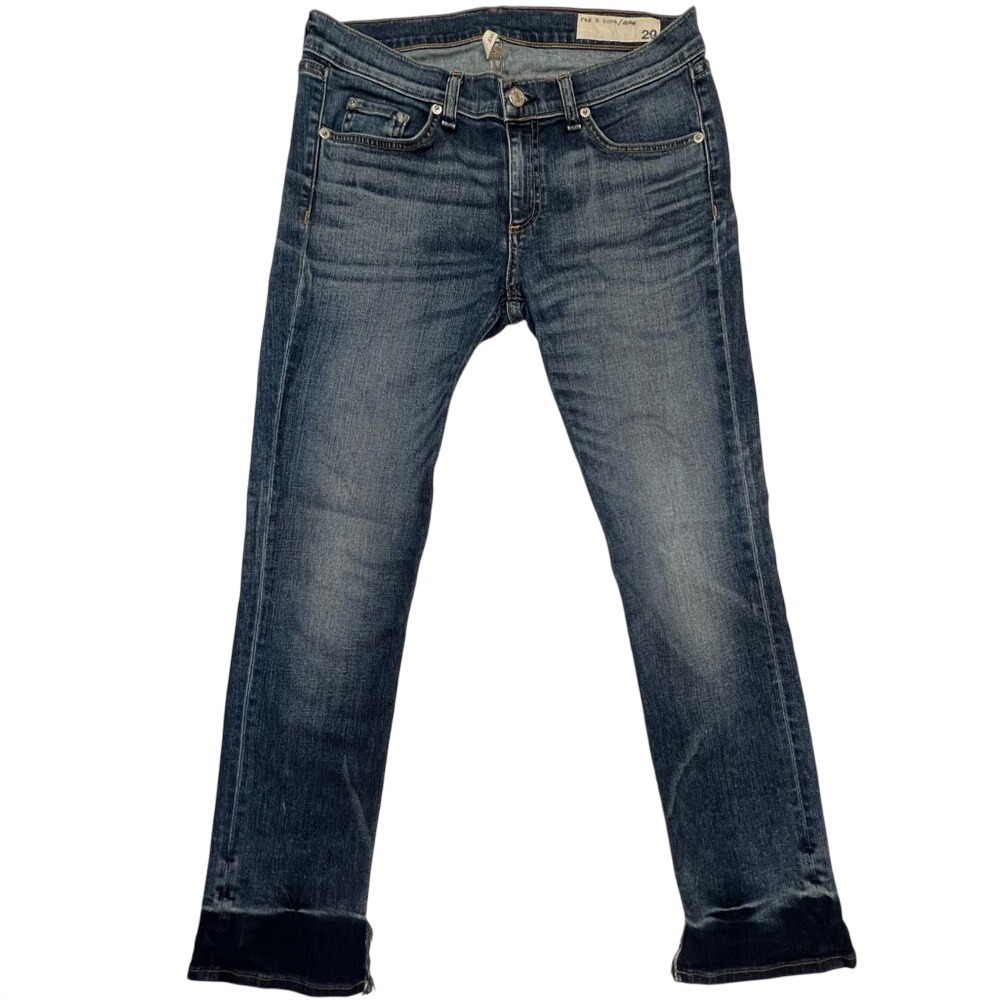 Rag & Bone Blue Crop Jeans with Vintage-Inspired Fading & Raw Slit‎ Hem Size 29